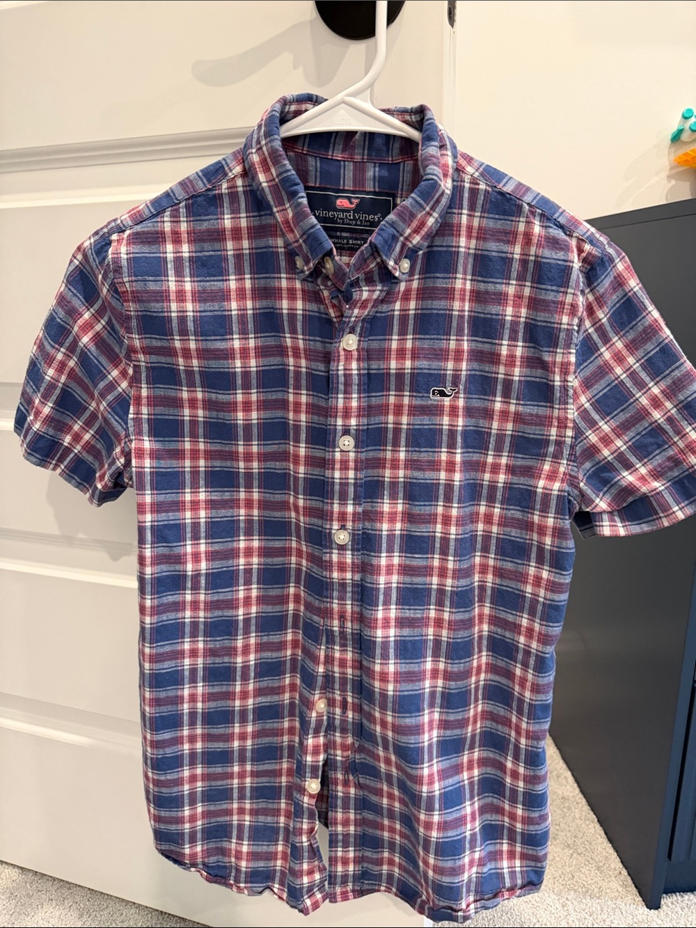 Vineyard Vines Red and Blue Plaid Short-Sleeve Button-Down Shirt